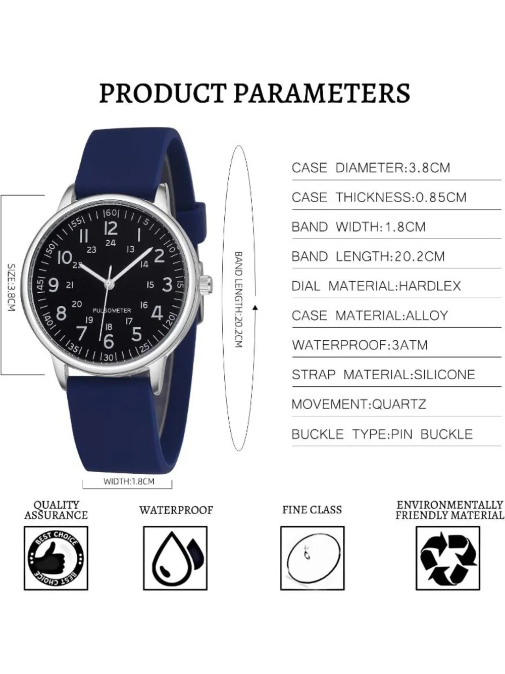 Women's Blue Analog Quartz Solid Silicone Band Read Dial Nurse Round Wrist Watch
